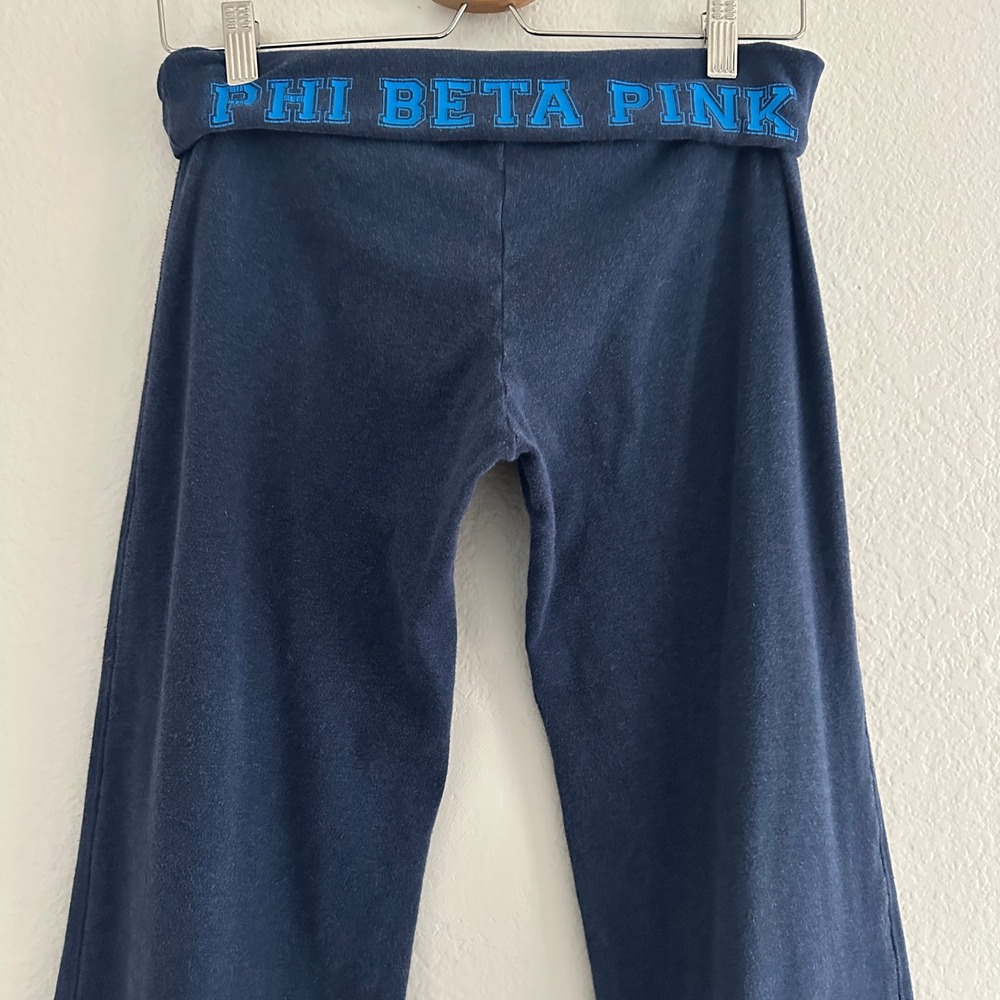 Victoria's Secret PINK Foldover Lounge Pants S Navy Blue Phi Beta Pink Cotton